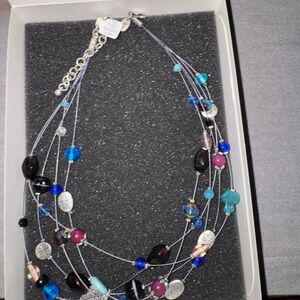 Lia Sophia Blue and Pink Beaded Necklace